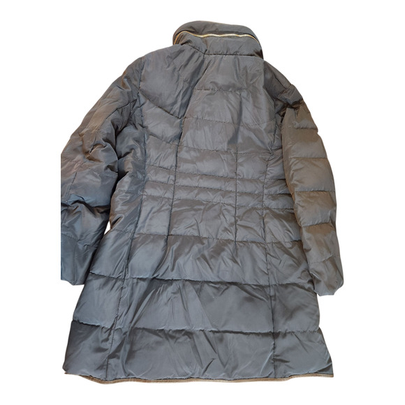 Cole Haan signature down feather puffer coat sz XL faux fur zip front navy brown - Picture 2 of 16